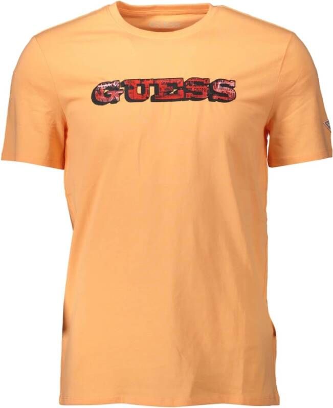 Guess Oranje Katoenen T-Shirt Slim Fit Logo Print Orange Heren