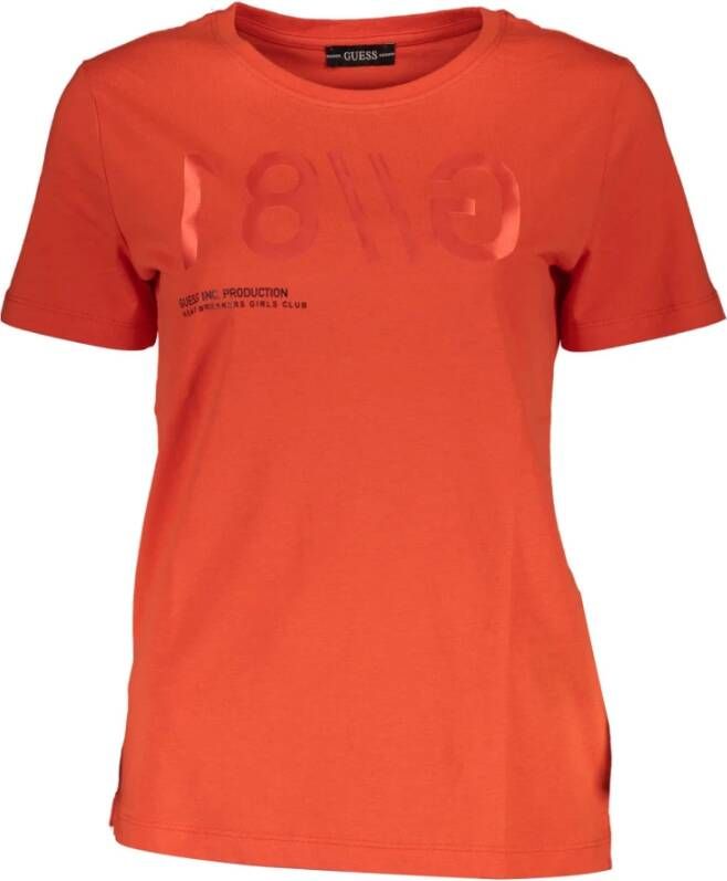 Guess Rode Katoenen Tops & T-Shirt Korte Mouw Logo Print Red Dames