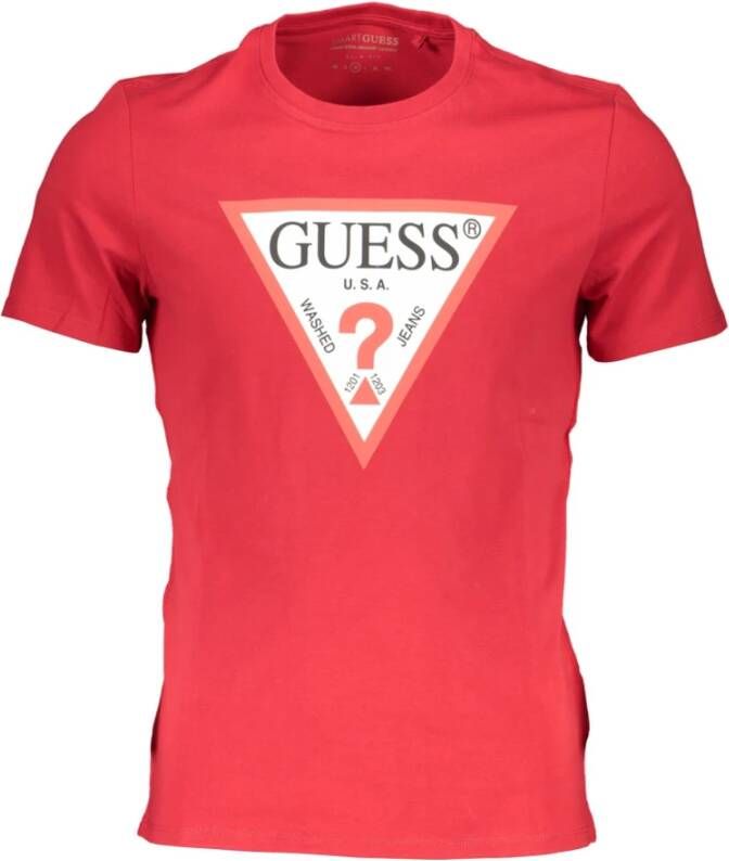 Guess Rode Katoenen T-Shirt Slim Fit Ronde Hals Print Logo Red Heren