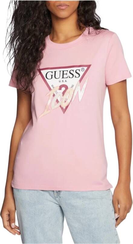 Guess T-shirt met logo en steentjes W3Ri12 I3Z14 Roze Dames