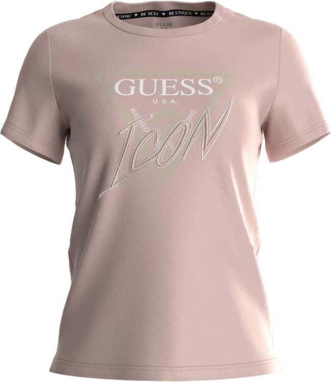 Guess Iconisch Rhinestone T-Shirt Pink Dames