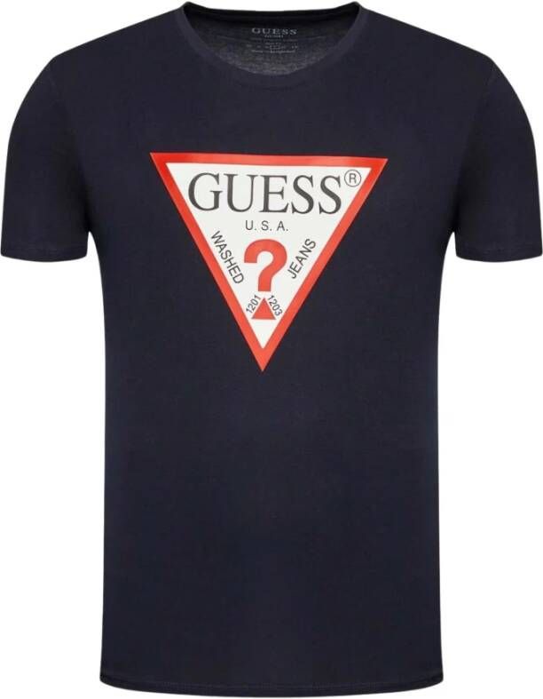 Guess Logo Ronde Hals T-Shirt CN Original Blauw Heren