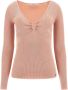 Guess Geribbelde V-hals top met metalen element Pink Dames - Thumbnail 1