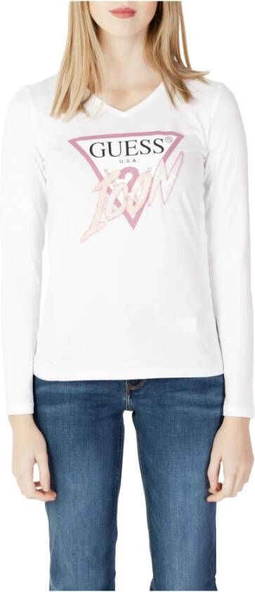 Guess Wit Print T-Shirt voor Vrouwen White Dames