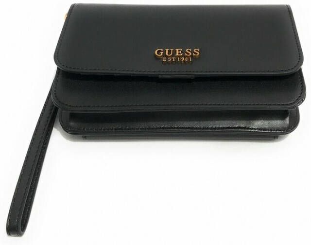 Guess Zwarte Polyurethaan Portemonnee met Meerdere Vakken Black Dames