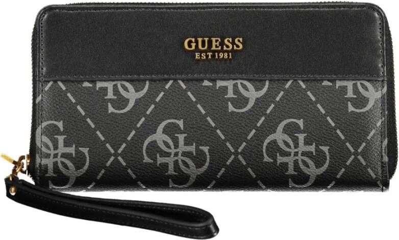 Guess Zwarte Polyurethaan Portemonnee met 4 Compartimenten en Ritssluiting Black Dames
