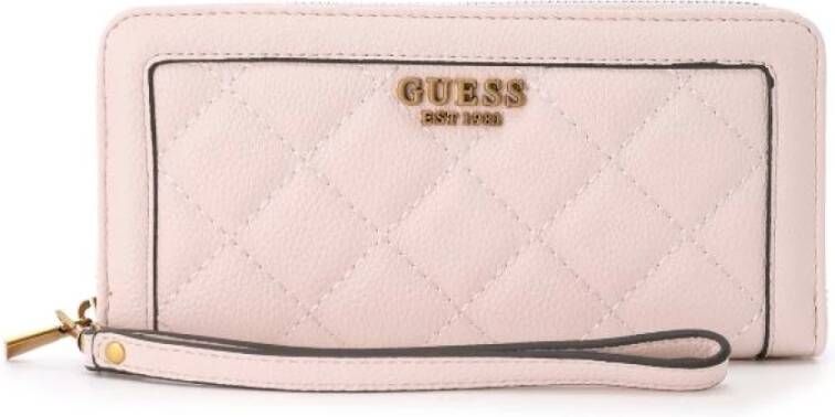 Guess Elegante Roze Portemonnee met Contrasterende Rits en Logo Pink Dames