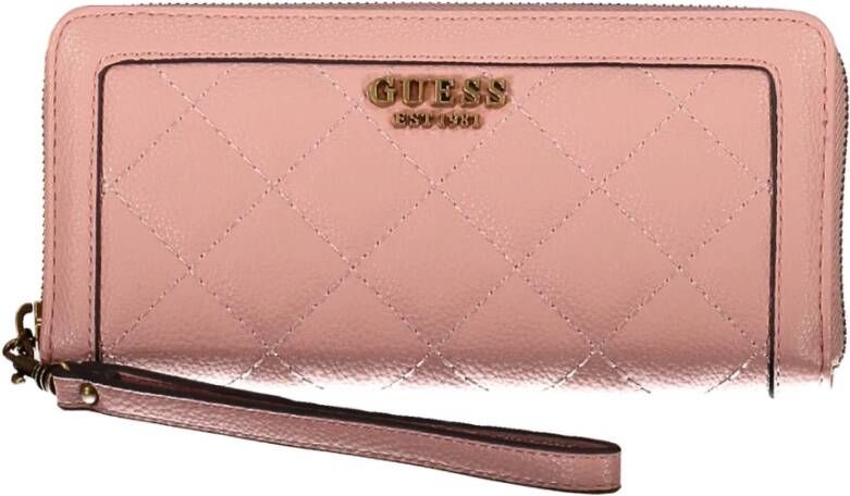 Guess Elegante Roze Portemonnee met Contrasterende Rits en Logo Pink Dames