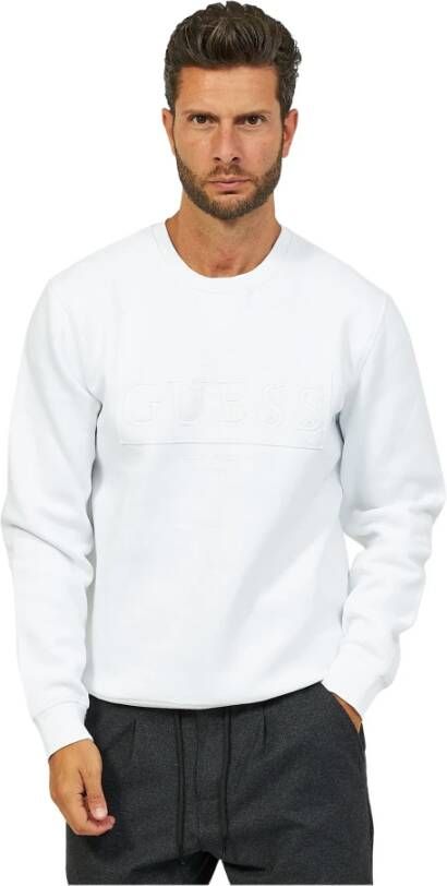 Guess Witte Crewneck Sweater met Logo Patch Wit Heren