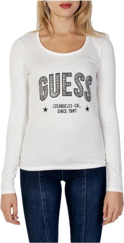 Guess Gedrukt T-shirt met Lange Mouwen voor Vrouwen White Dames