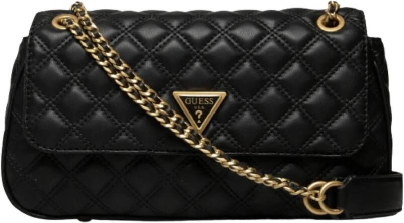 Guess Zwarte Polyethyleen Schoudertas met Kettinghandvatten Black Dames