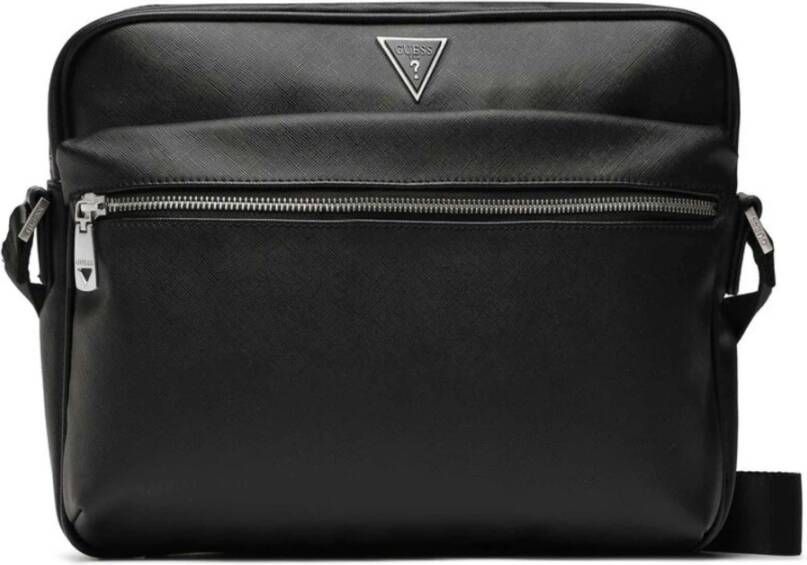 Guess Zwarte Saffiano Smart Schoudertas voor Heren Zwart Heren
