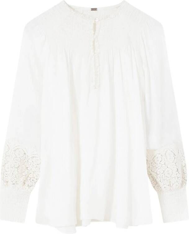 Gustav Ecru Blouse met 100% Viscose Materiaal White Dames