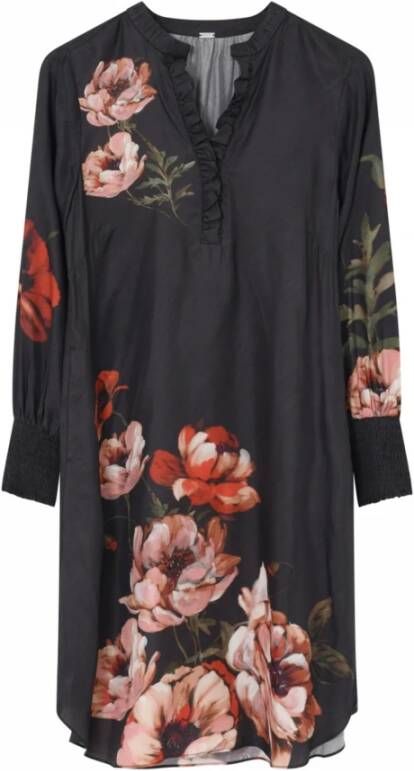 Gustav Jurk met Bloemenprint en Smock Manchetten Zwart Dames