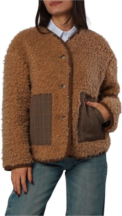 H2O Beige Faux Fur Jas met Contrastdetails Brown Dames