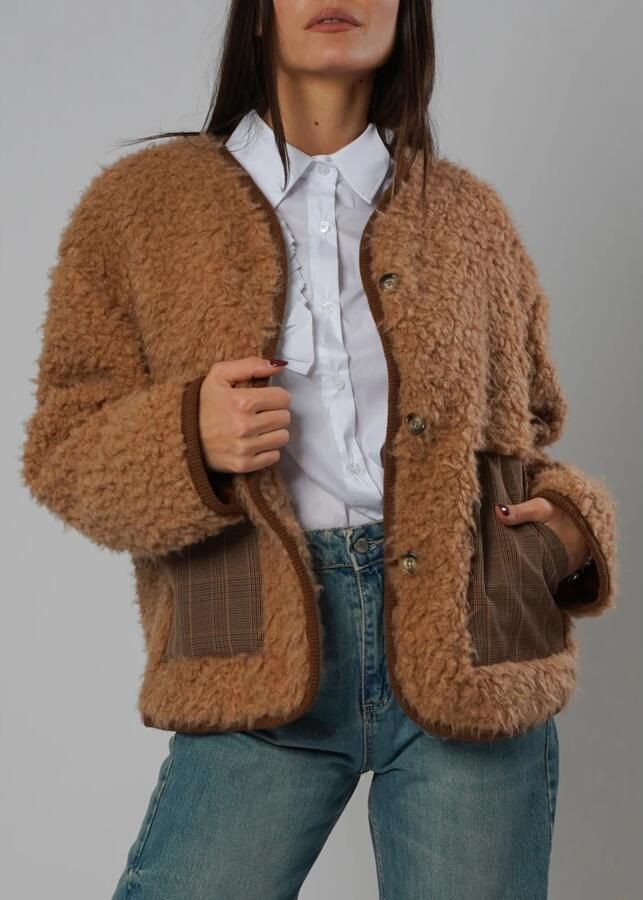 H2O Beige Faux Fur Jas met Contrastdetails Brown Dames - Foto 2