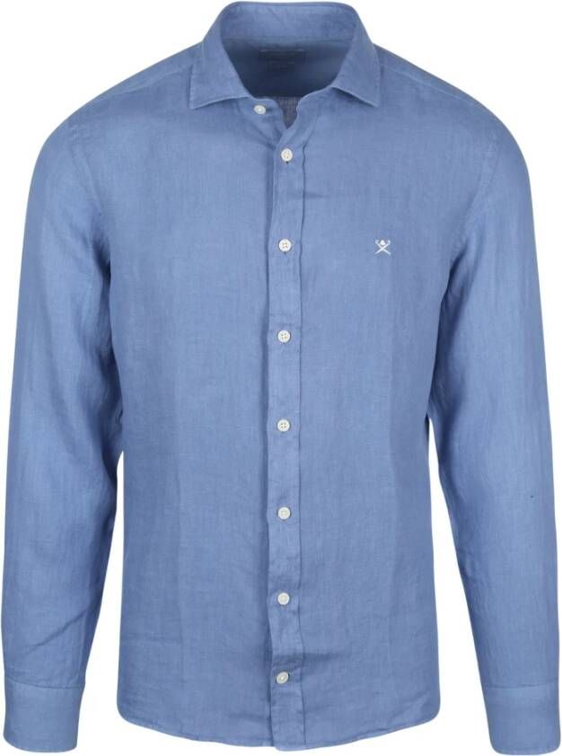 Hackett Overhemd Garment Dyed Blauw Heren