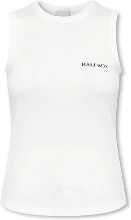 Halfboy Top met logo White Dames