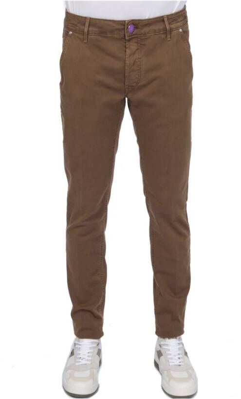 Hand Picked Slim-fit Trousers Bruin Heren