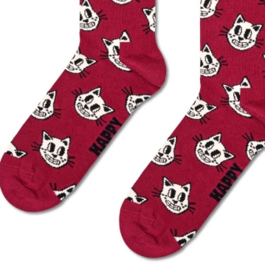 Happy Socks Katoenen Sokken met Kattenpatroon Red Heren