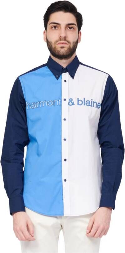 Harmont & Blaine Regular Fit Katoenen Overhemd met Lange Mouwen en Contrasterende Strepen en Logo Belettering Multicolor Heren