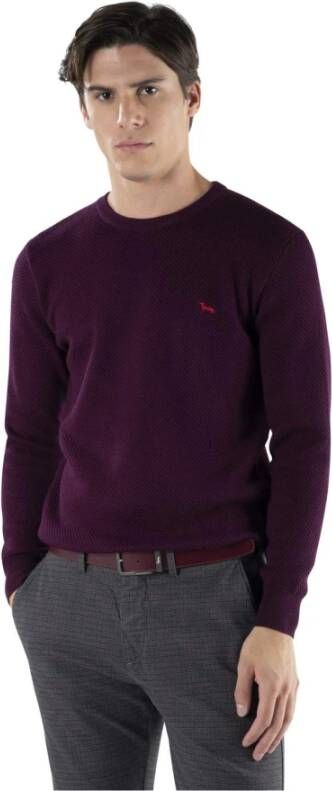 Harmont & Blaine Paarse Wol Crew Neck Sweater met Contrasterende Details en Borduursel Purple Heren