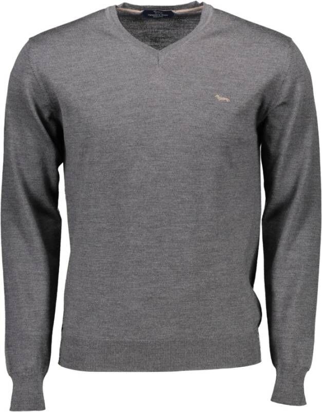 Harmont & Blaine Grijze Wollen Shirt Langemouwtrui V-hals Logo Gray Heren