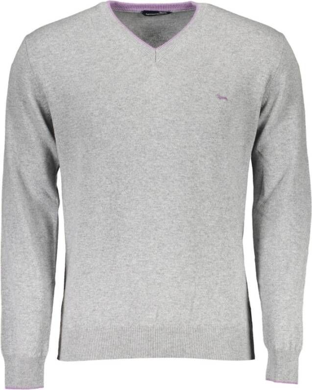 Harmont & Blaine Grijze Wollen Trui met V-Hals en Geborduurd Logo Gray Heren