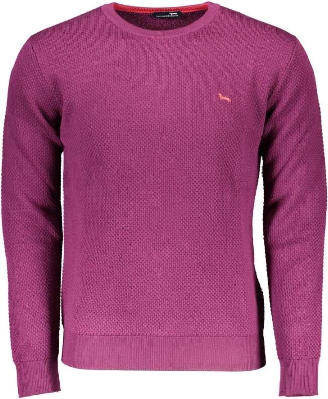 Harmont & Blaine Paarse Wol Crew Neck Sweater met Contrasterende Details en Borduursel Purple Heren