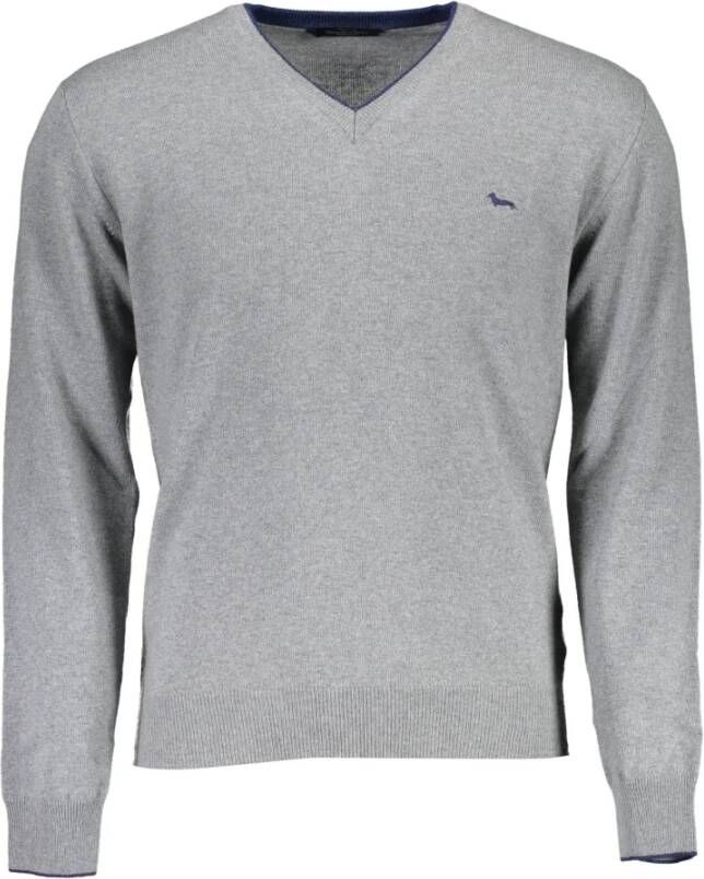Harmont & Blaine Grijze Wollen Trui met V-Hals en Contrasterende Details Gray Heren
