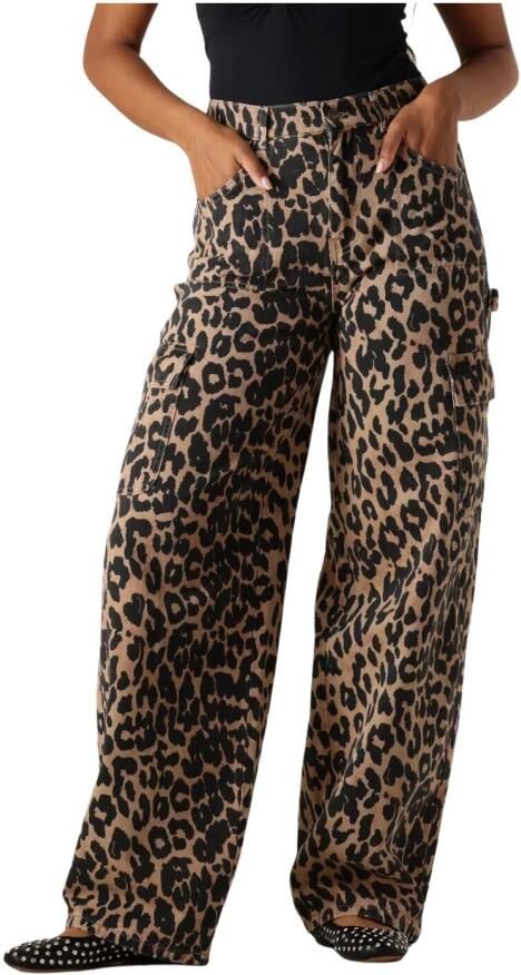 HARPER & YVE high waist wide leg jeans DANA-PA met panterprint bruin zwart - Foto 3