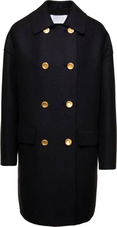Harris Wharf London Zwarte wollen Mac jas met gouden knopen voor vrouwen Zwart Dames