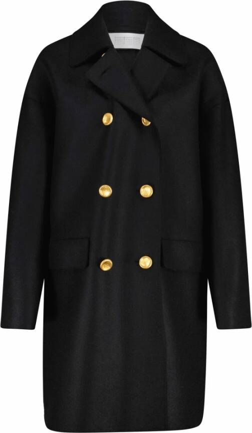 Harris Wharf London Zwarte wollen Mac jas met gouden knopen voor vrouwen Black Dames