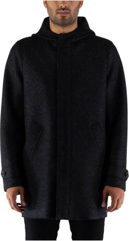 Harris Wharf London Klassieke Wollen Trenchcoat Black Heren