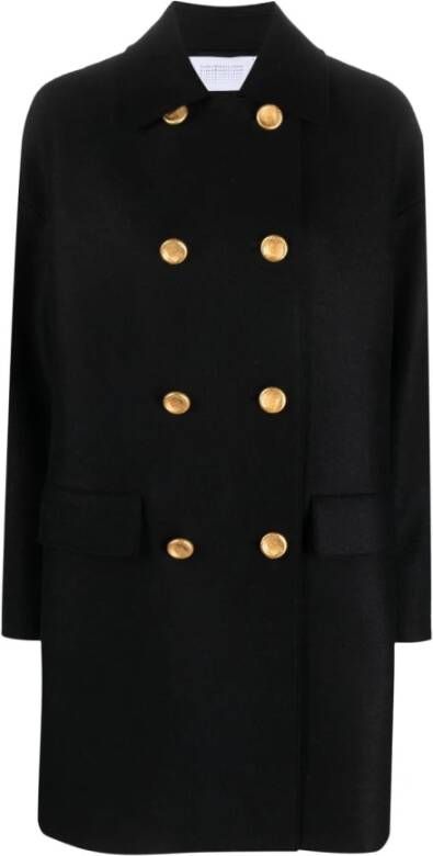 Harris Wharf London Zwarte wollen Mac jas met gouden knopen voor vrouwen Zwart Dames