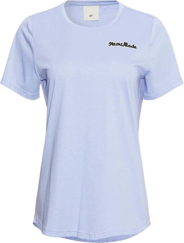 Heartmade Klassiek T-shirt met handgemaakte kralenpatch Blauw Dames