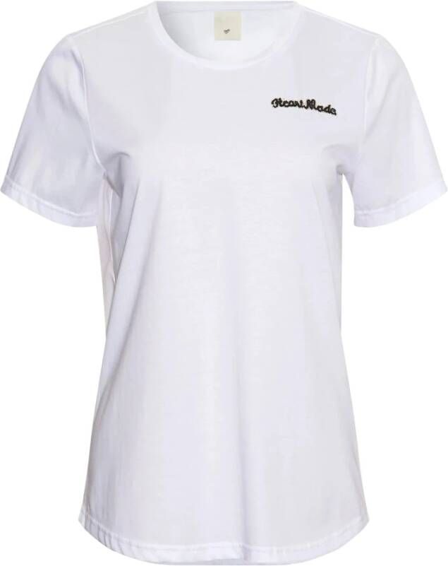 Heartmade Klassiek T-shirt met handgemaakte kralenpatch White Dames