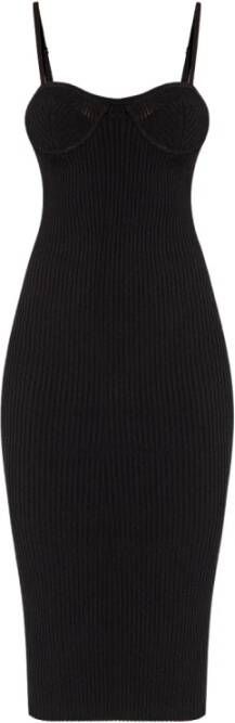 Helmut Lang Zwarte Eyelet Bra Midi Jurk Black Dames