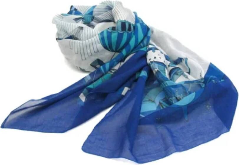 Hermès Vintage Pre-owned Cotton scarves Blauw Dames