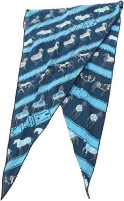 Hermès Vintage Pre-owned Cotton scarves Blauw Dames