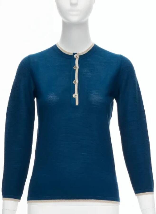 Hermès Vintage Pre-owned Wool tops Blauw Dames