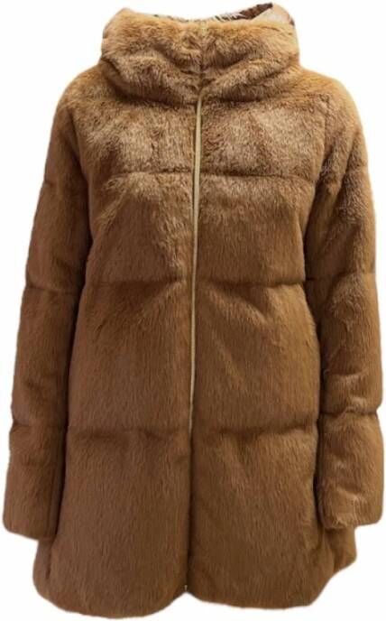 Herno A-vorm Faux Fur Down Jacket Bruin Dames