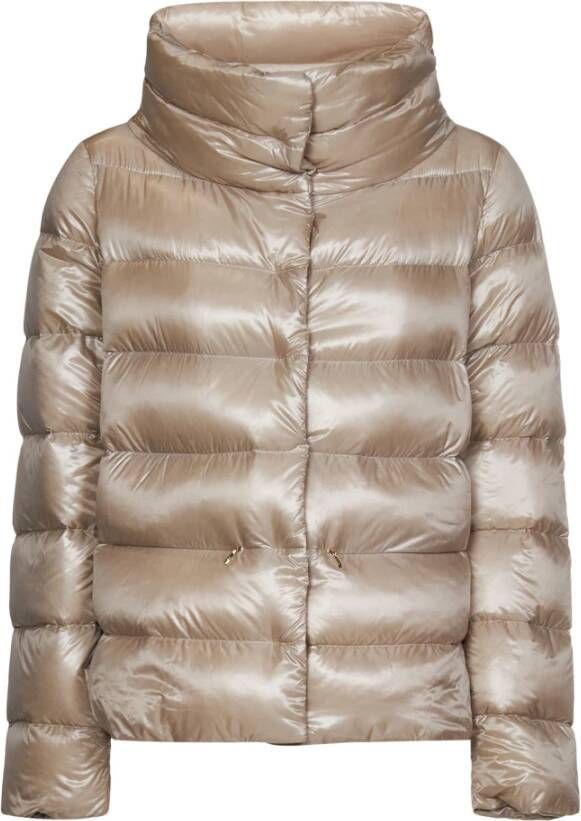 Herno Beige Gewatteerde Jas met Opstaande Kraag en Drukknoopsluiting Beige Dames