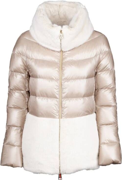 Herno Gewatteerde jas met imitatiebont inzetstukken Beige Dames