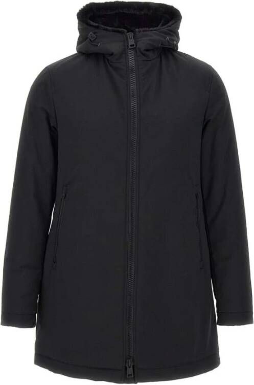 Herno Zwarte Polyester Taslan Jas met Nepbont Voering Black Heren