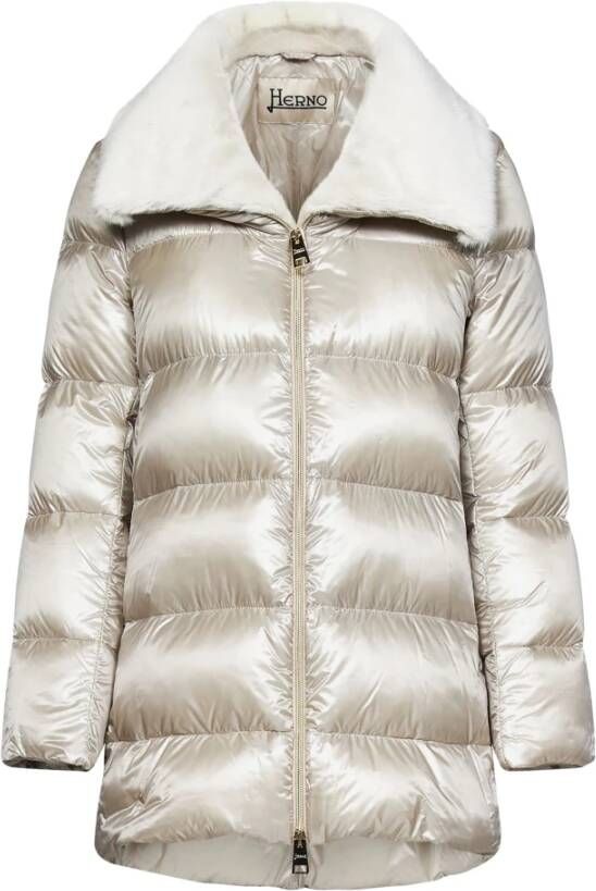 Herno IJsblauwe Nylon Donsjas met Bontkraag White Dames