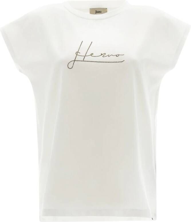 Herno Jersey T-Shirt met Strass Detail Wit Dames