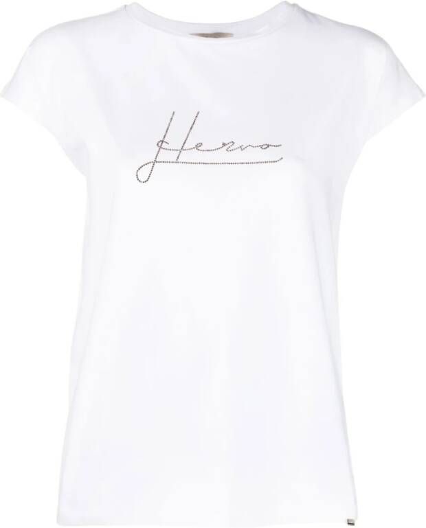 Herno Kristalversierd Logo T-Shirt White Dames