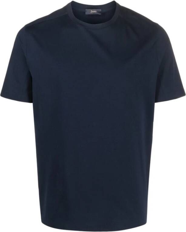 Herno Navy Logo Grijs Crewneck T-Shirt Blauw Heren