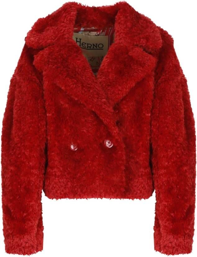 Herno Rode Faux Fur Shearling Jas Rood Dames